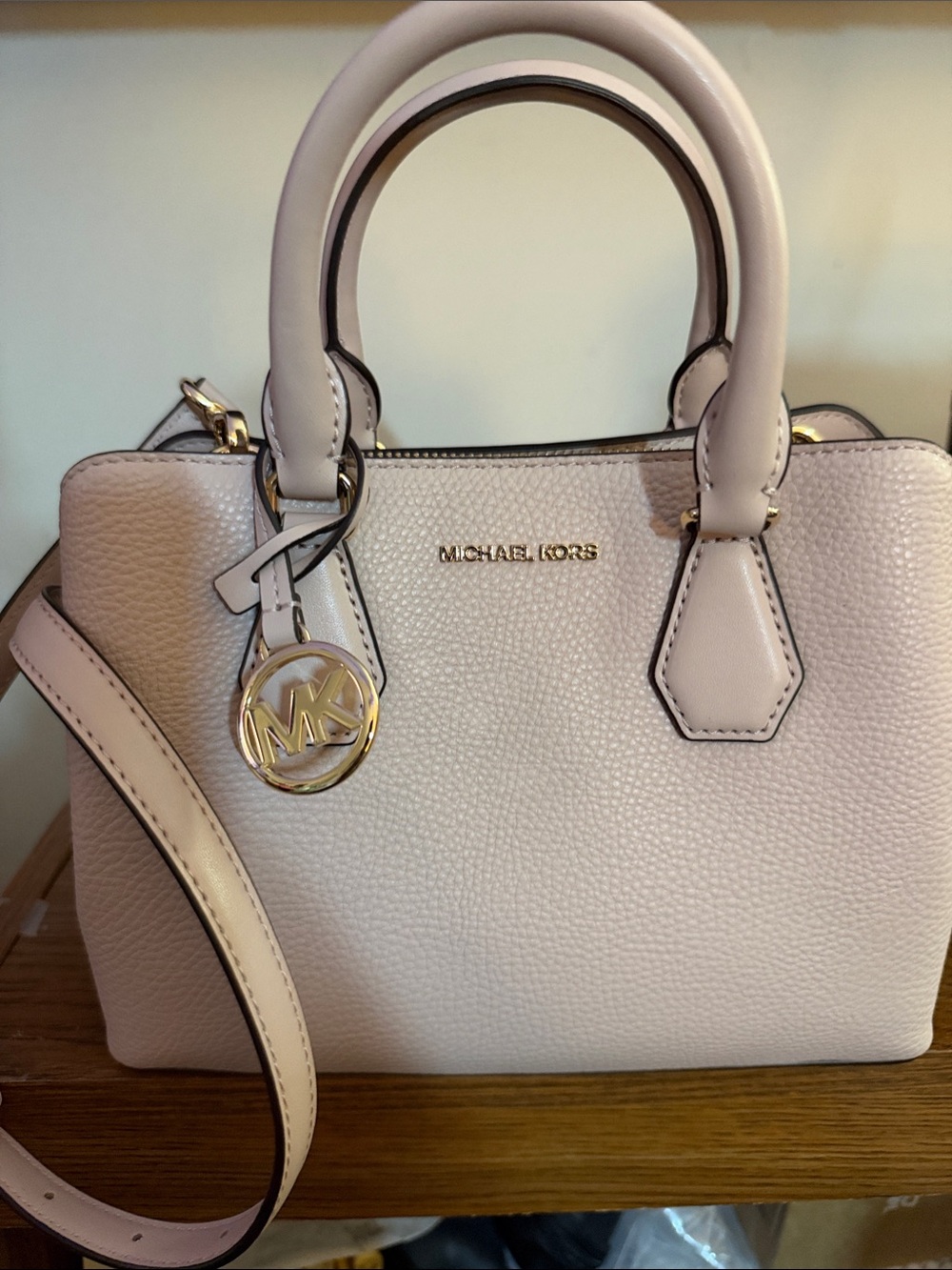 Michael Kors Blush Leather Satchel with Gold Hardware